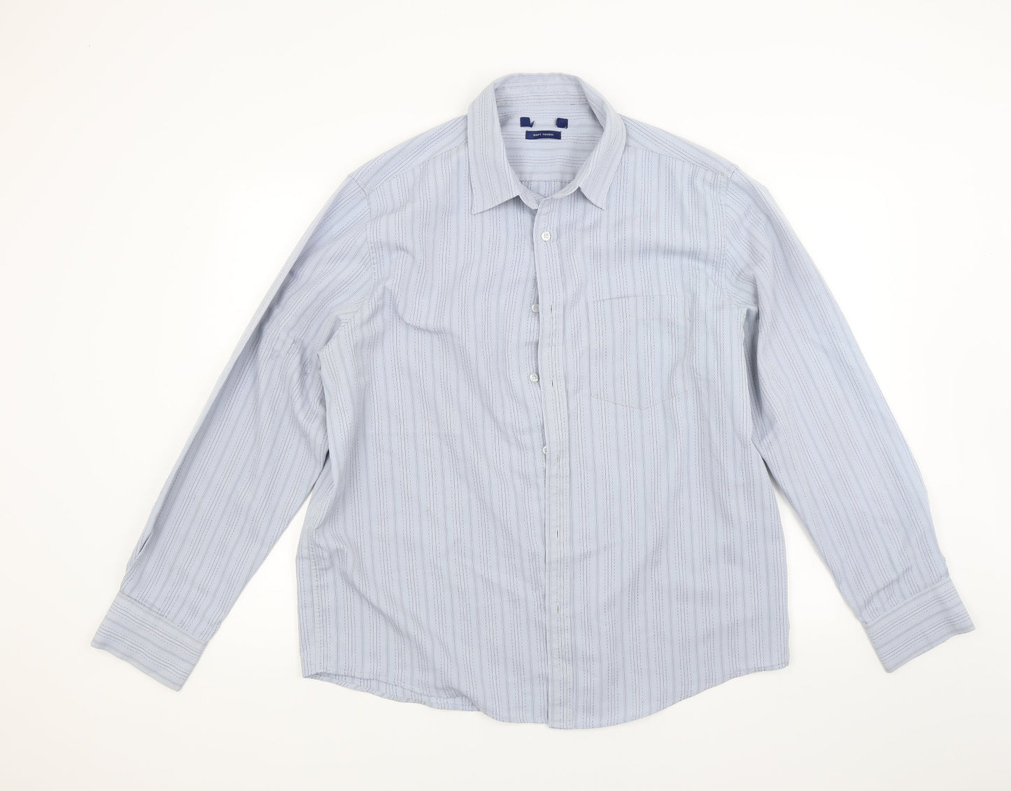 Preworn Mens Blue Striped   Button-Up Size L  - Soft touch