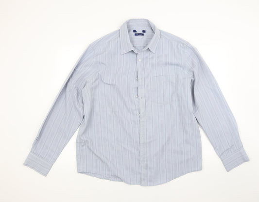 Preworn Mens Blue Striped   Button-Up Size L  - Soft touch