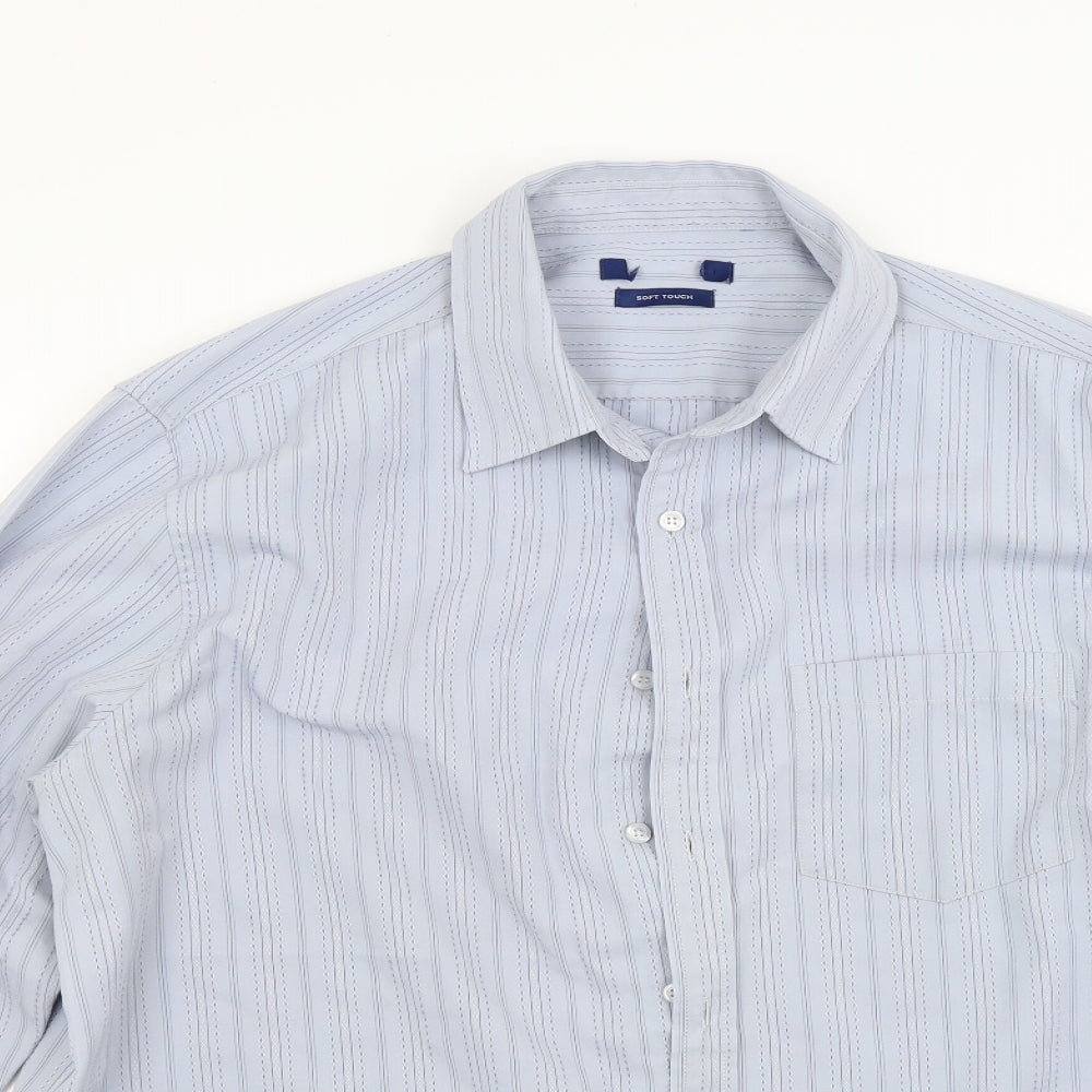 Preworn Mens Blue Striped   Button-Up Size L  - Soft touch