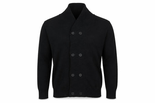 Front view of Cedarwood State men’s black knit jumper, size L