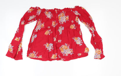 Front view of Pins & Needles women’s red floral basic blouse, size M