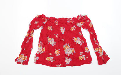 Back view of Pins & Needles women’s red floral basic blouse, size M