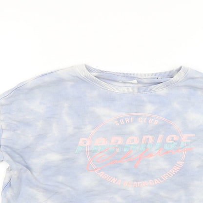 Close-up detail of Next girls’ blue pullover sweatshirt, size 11-12, years - california