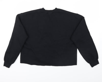 Back view of River Island women’s black jumper, size S, - print on front