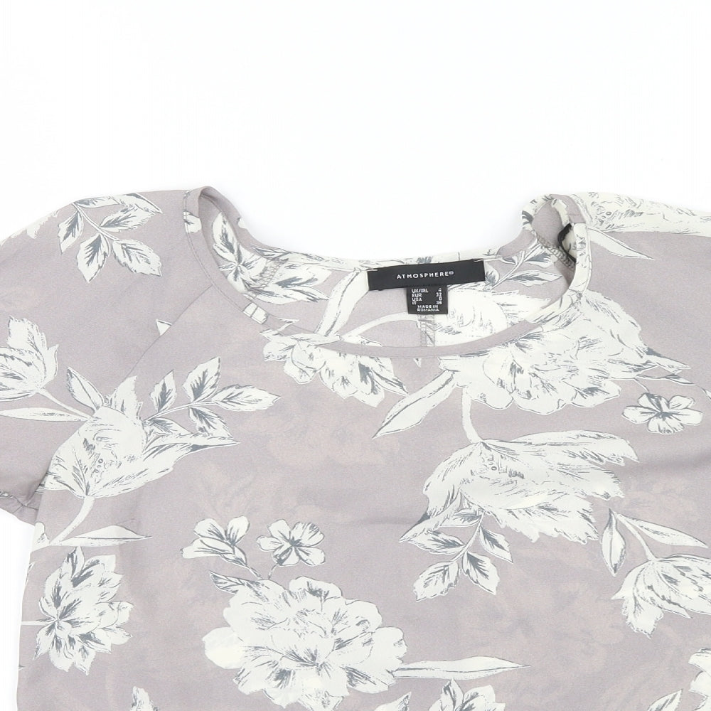 Atmosphere Womens Grey Floral  Basic Blouse Size 4