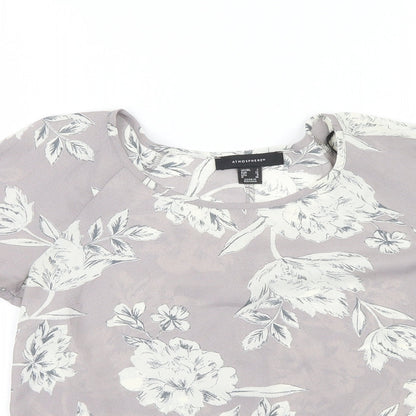 Close-up detail of Atmosphere women’s grey floral basic blouse, size UK 4