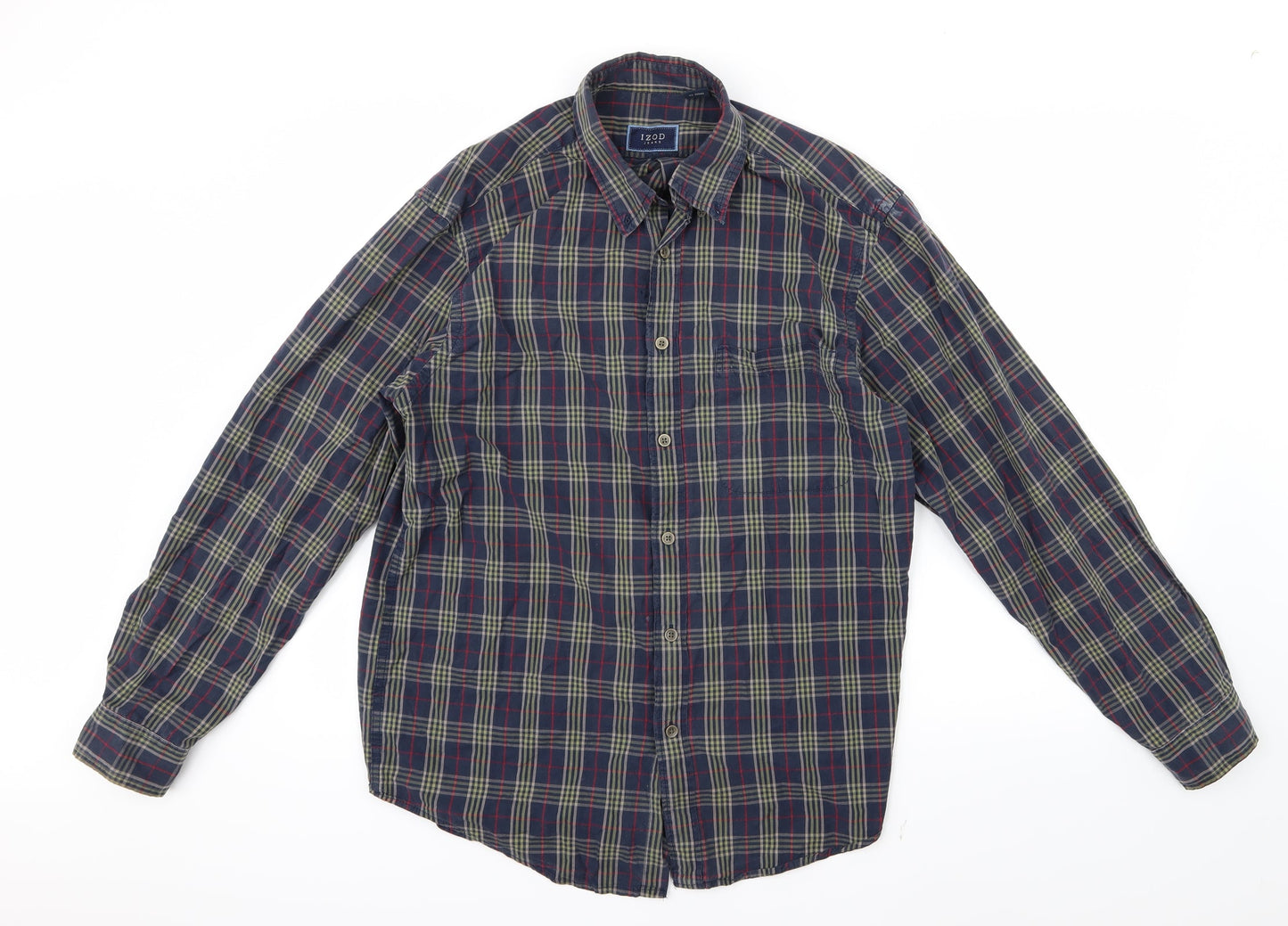 IZOD Mens Blue Check   Button-Up Size M
