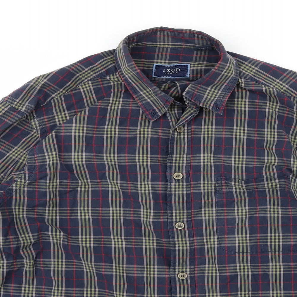 IZOD Mens Blue Check   Button-Up Size M