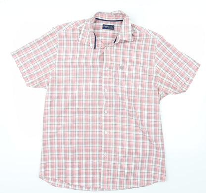 Additional front view of Easy men’s pink check button-up, size M