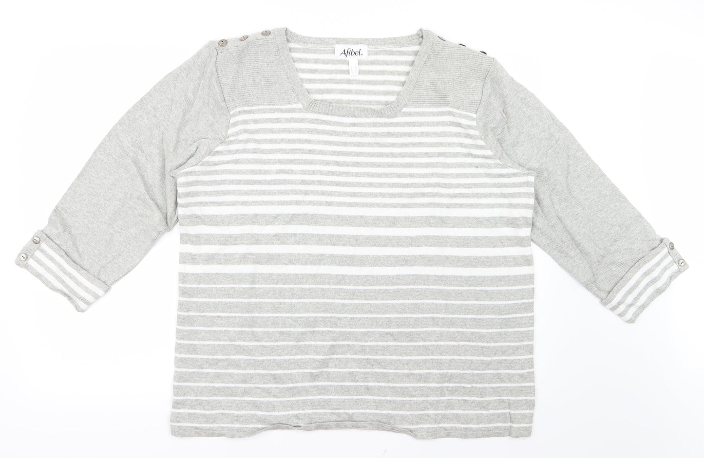 Afibel Womens Grey Striped Knit Pullover Jumper Size 24