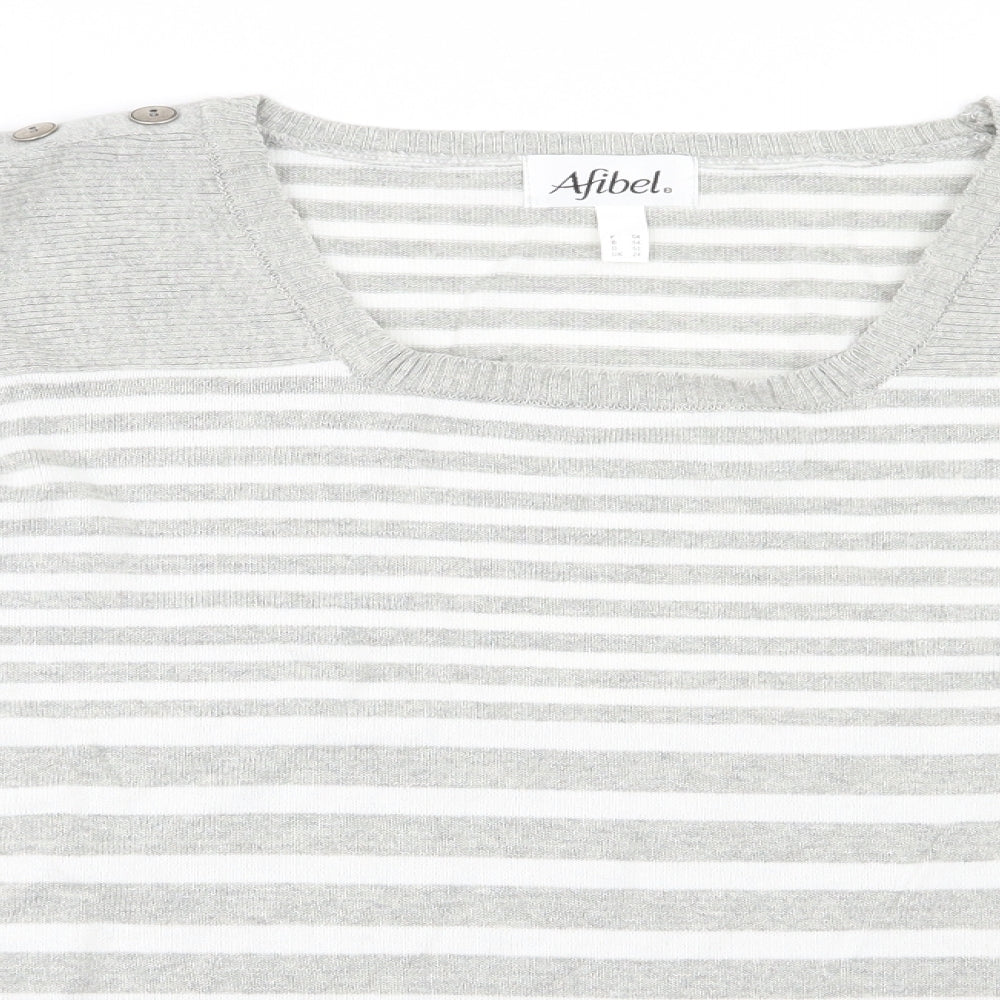 Afibel Womens Grey Striped Knit Pullover Jumper Size 24