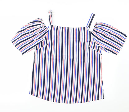 Additional front view of Papaya women’s blue striped basic blouse, size UK 10
