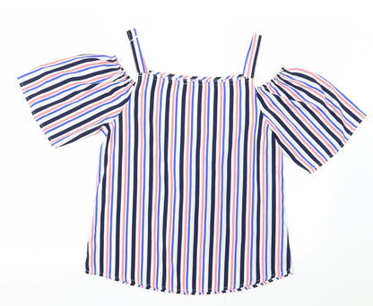 Back view of Papaya women’s blue striped basic blouse, size UK 10