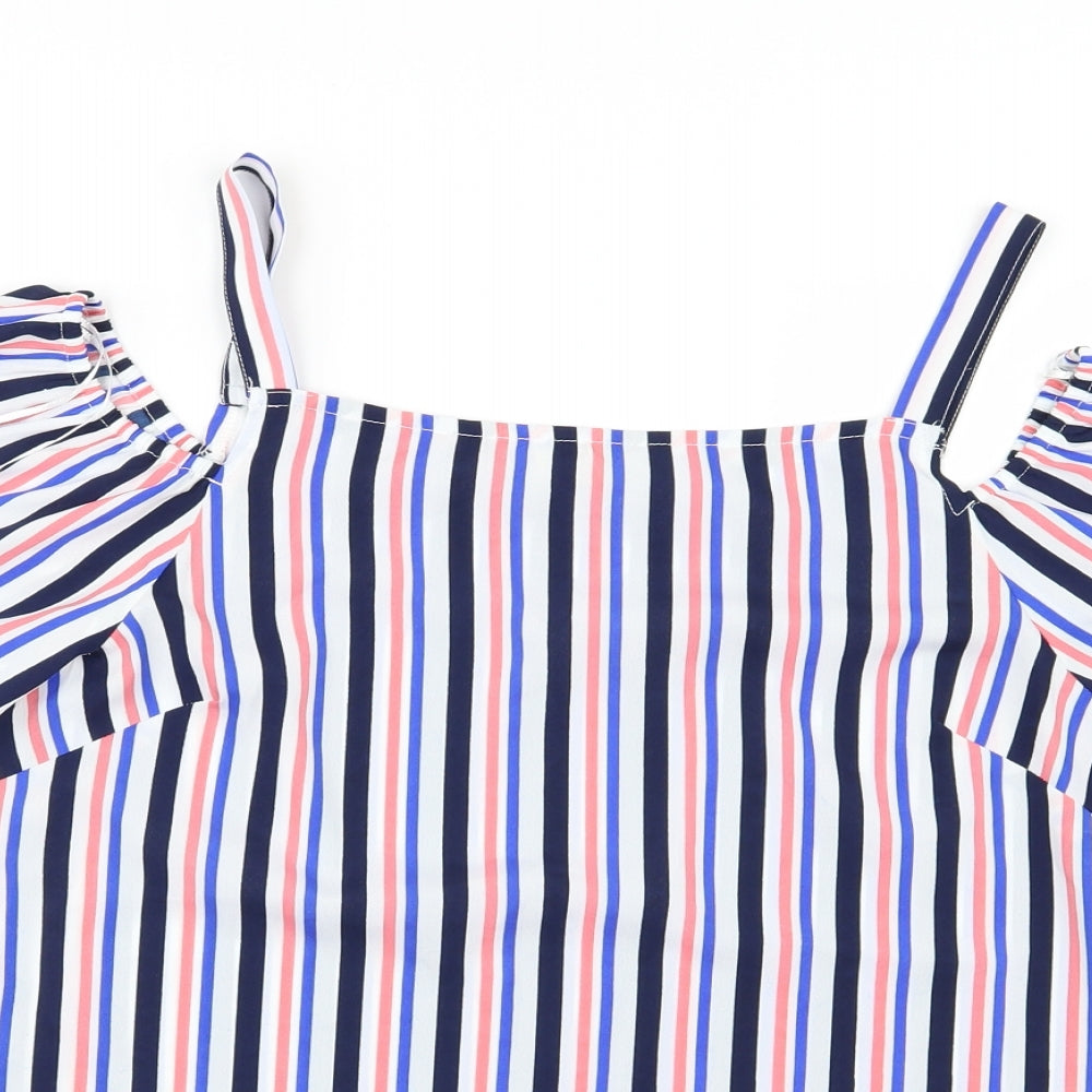 Papaya Womens Blue Striped  Basic Blouse Size 10