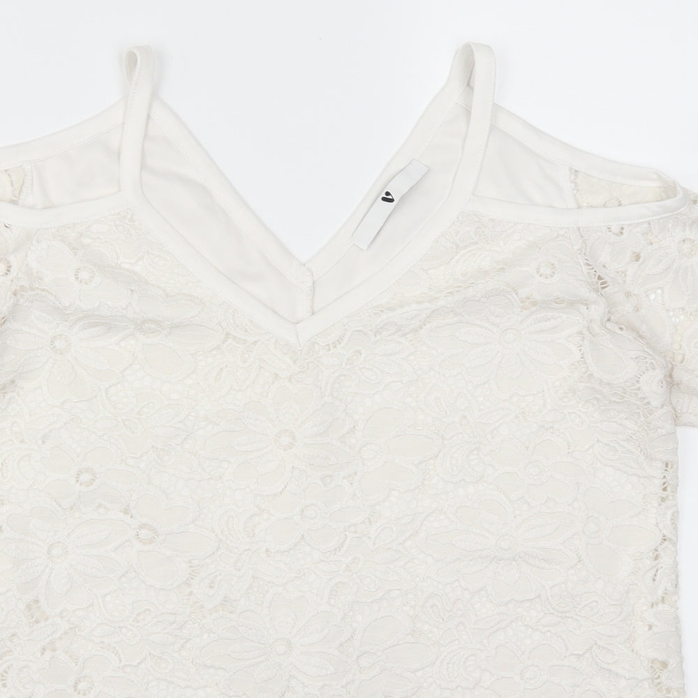 Very Womens White  Lace Basic T-Shirt Size 12