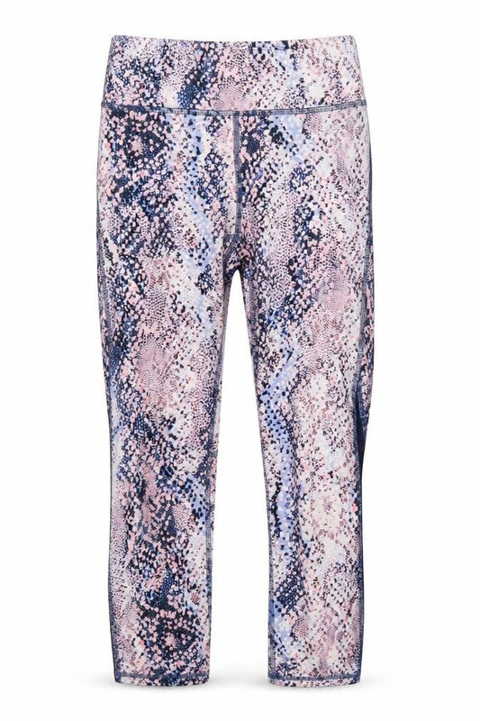 Front view of F&F women’s pink flecked cropped leggings, size XS, 22-inch leg - purple