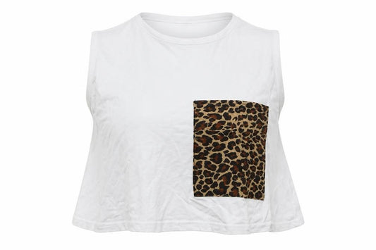 Boohoo Womens White Animal Print  Cropped Tank Size 8