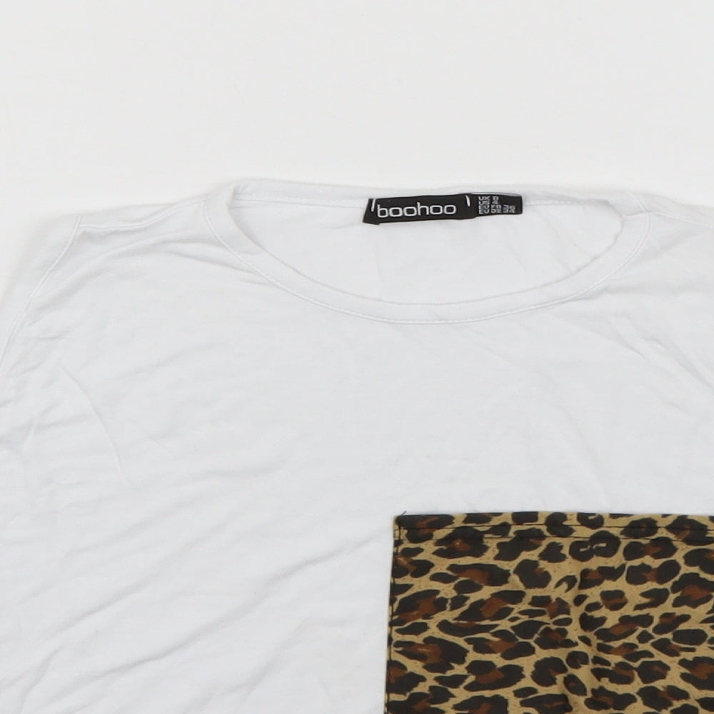 Boohoo Womens White Animal Print  Cropped Tank Size 8