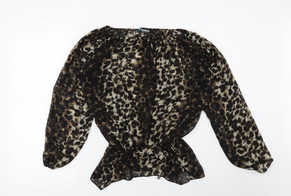 Additional front view of Preworn women’s brown animal print basic blouse, size S