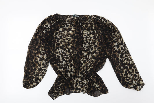 Preworn Womens Brown Animal Print  Basic Blouse Size S