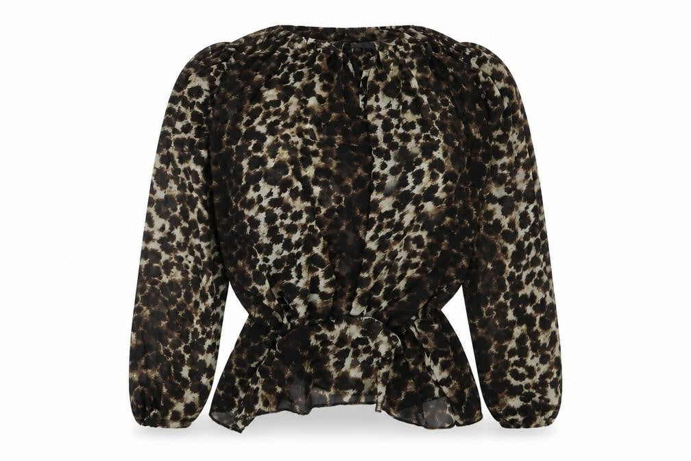 Preworn Womens Brown Animal Print  Basic Blouse Size S