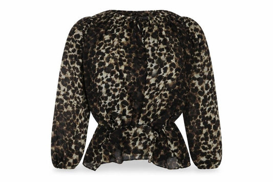 Preworn Womens Brown Animal Print  Basic Blouse Size S