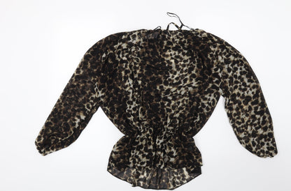 Back view of Preworn women’s brown animal print basic blouse, size S