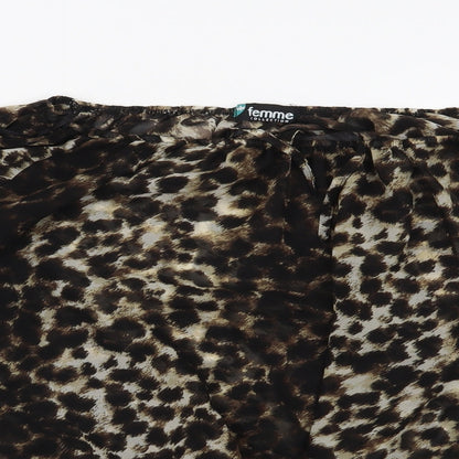 Close-up detail of Preworn women’s brown animal print basic blouse, size S