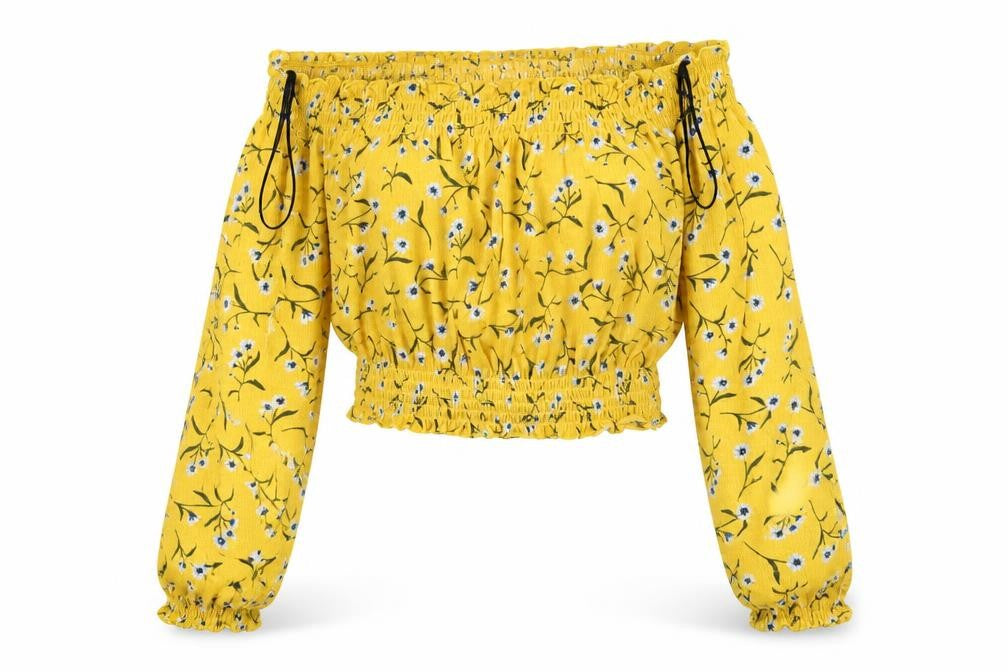 H&M Womens Yellow Floral  Basic Blouse Size XS