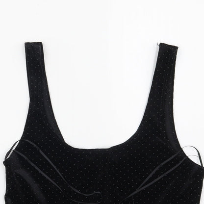 Close-up detail of Miss Selfridge women’s black cropped blouse, size UK 8