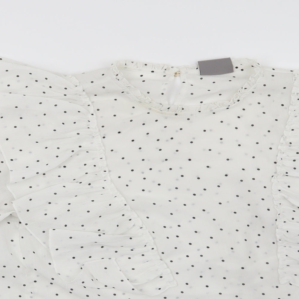 VERO MODA Womens White Polka Dot  Basic Blouse Size L