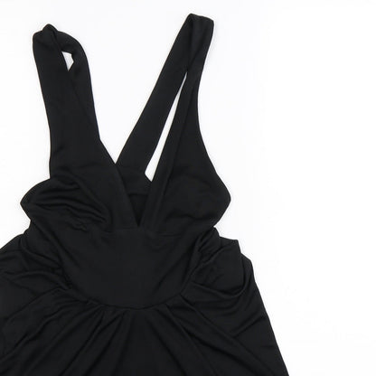 Close-up detail of Aqua women’s black basic blouse, size S