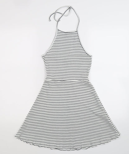 Additional front view of ASOS women’s white striped fit & flare, size UK 8