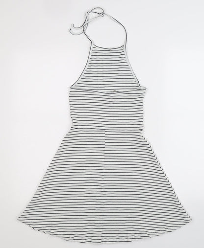 Back view of ASOS women’s white striped fit & flare, size UK 8