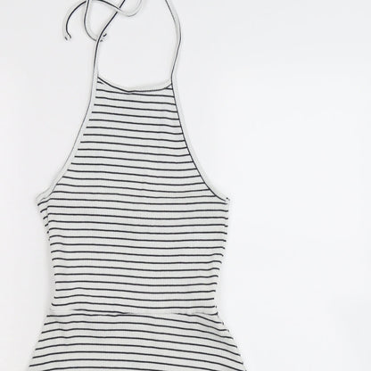 Close-up detail of ASOS women’s white striped fit & flare, size UK 8