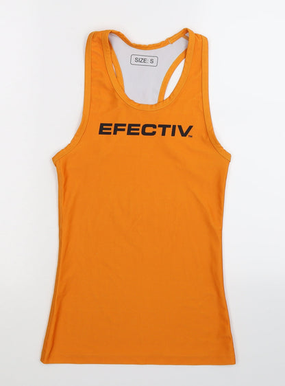 Front view of Efectiv women’s orange jersey tank, size S