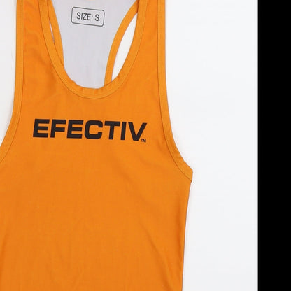 Close-up detail of Efectiv women’s orange jersey tank, size S