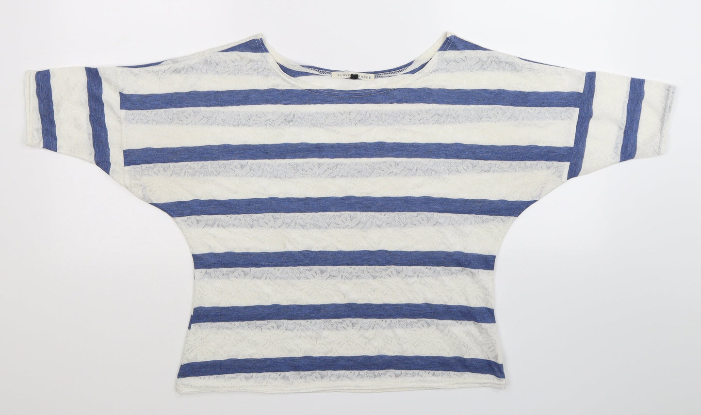 Blonde & Blonde  Womens White Striped  Basic T-Shirt Size 10