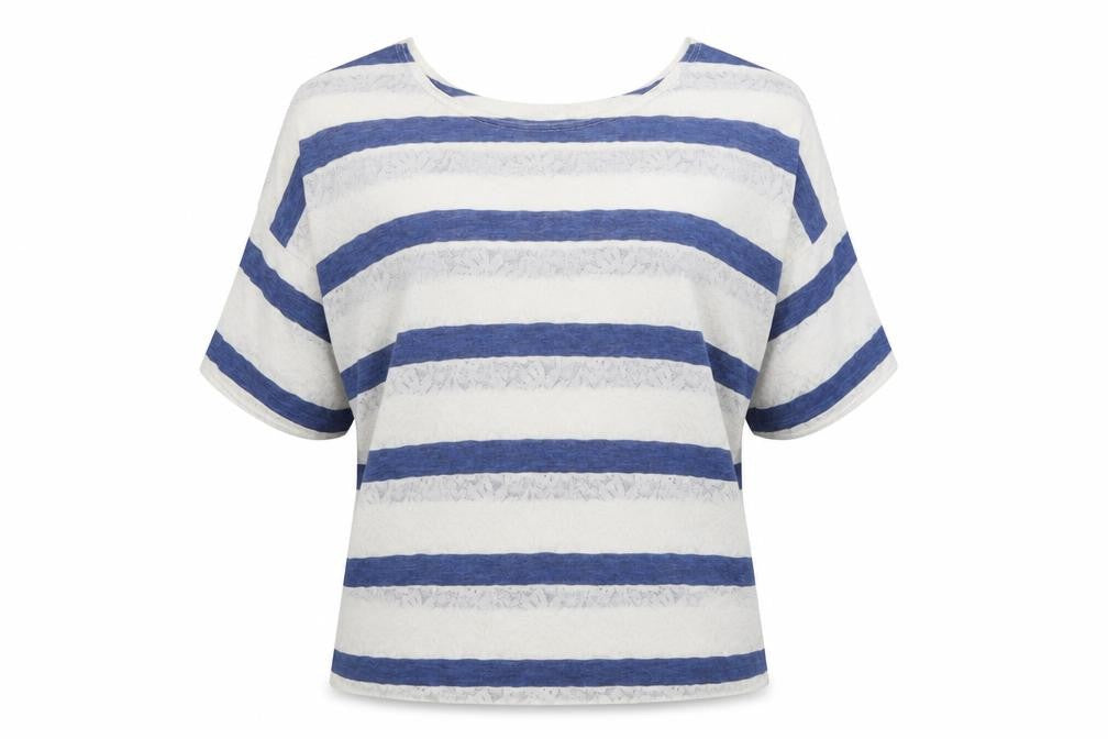 Blonde + Blonde Womens White Striped  Basic T-Shirt Size 10