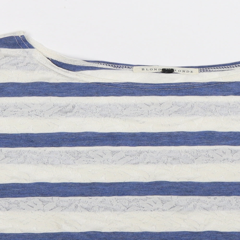 Blonde & Blonde  Womens White Striped  Basic T-Shirt Size 10