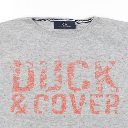 Close-up detail of Duck and Cover women’s grey basic t-shirt, size M