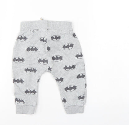 Back view of Batman boys’ grey sweatpants, size 6-9, months