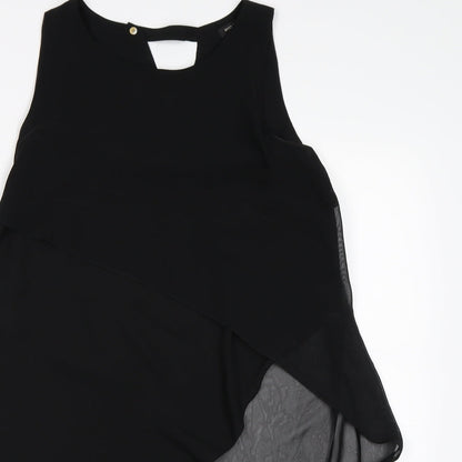 Close-up detail of River Island women’s black chiffon basic blouse, size UK 10