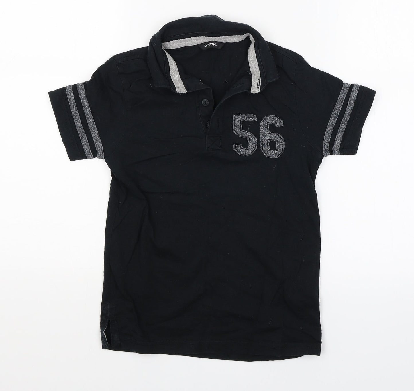 George Boys Black   Basic Polo Size 7-8 Years  - Applique