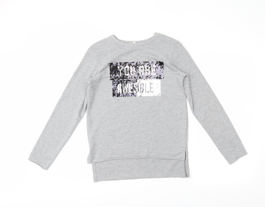 YD Girls Grey   Pullover Sweatshirt Size 11-12 Years  - Reversible sequins