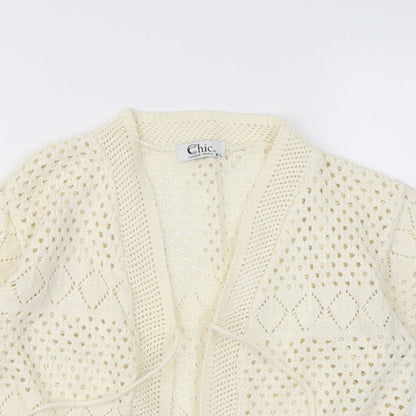 Close-up detail of CHIC women’s ivory cardigan jumper, size XL