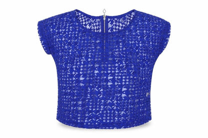 Front view of Select women’s blue cropped t-shirt, size UK 10