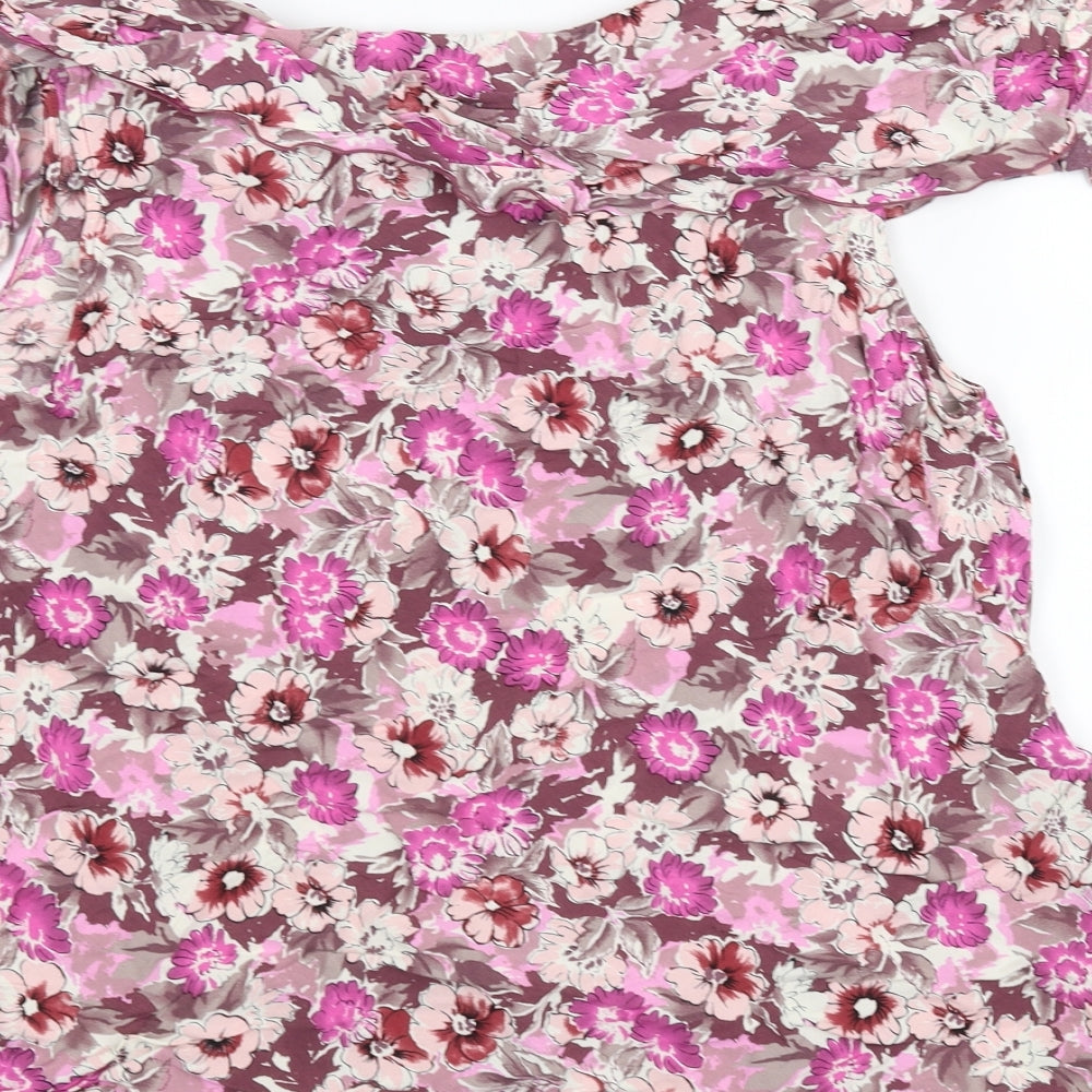 M&Co Womens Pink Floral  Basic T-Shirt Size 18