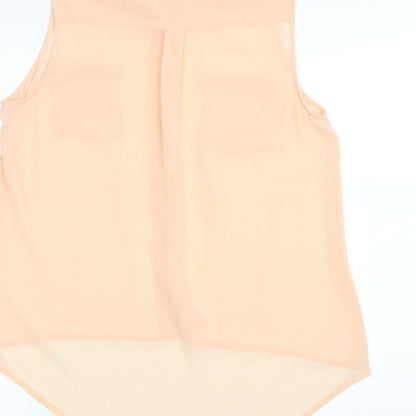 Brand and care label for New Look women’s pink basic blouse, size UK 8
