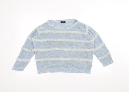 Front view of F&F women’s blue striped jumper, size UK 10